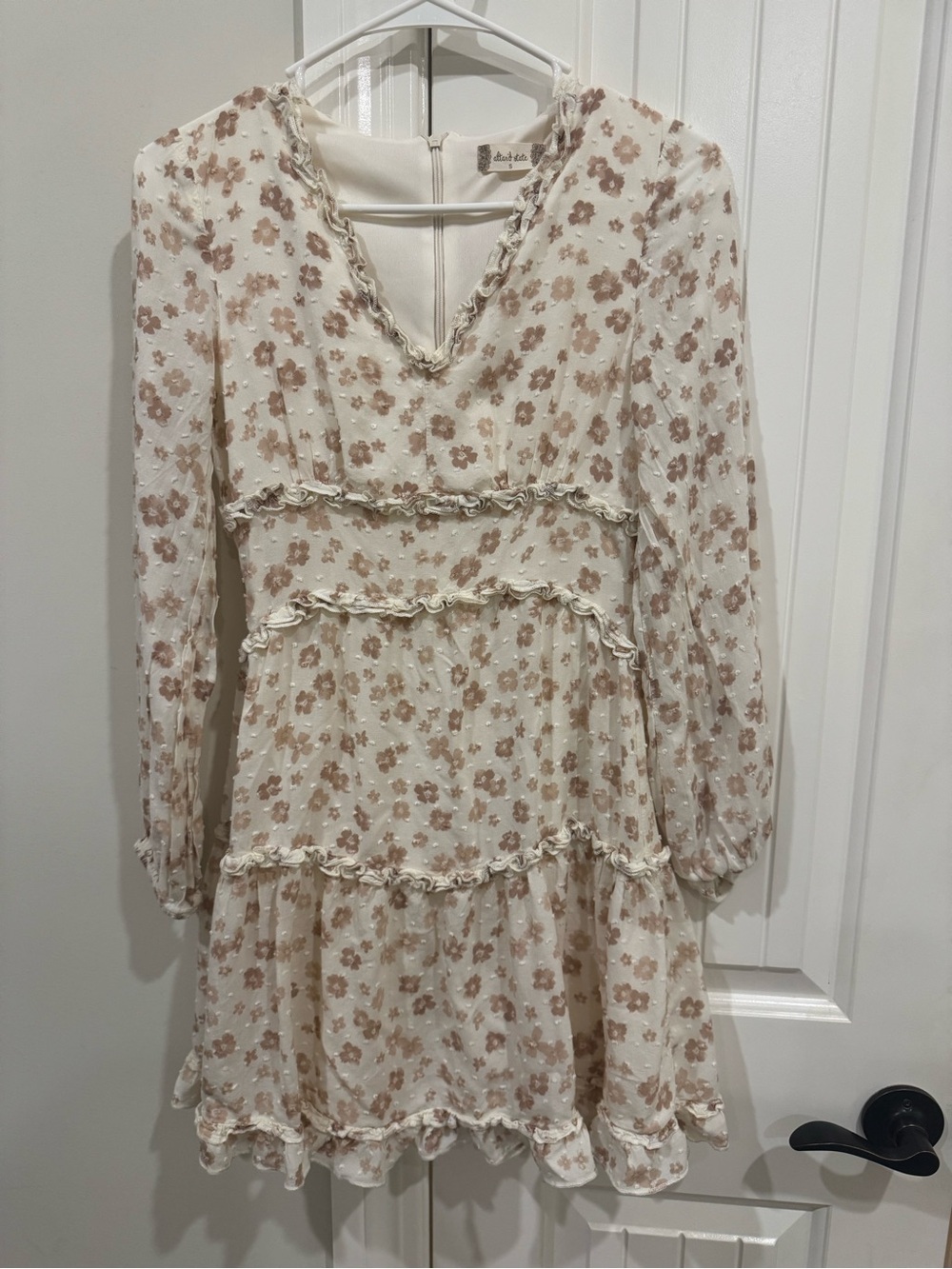 Altar'd State Cream Dress with Brown Floral Ruffle Tiers